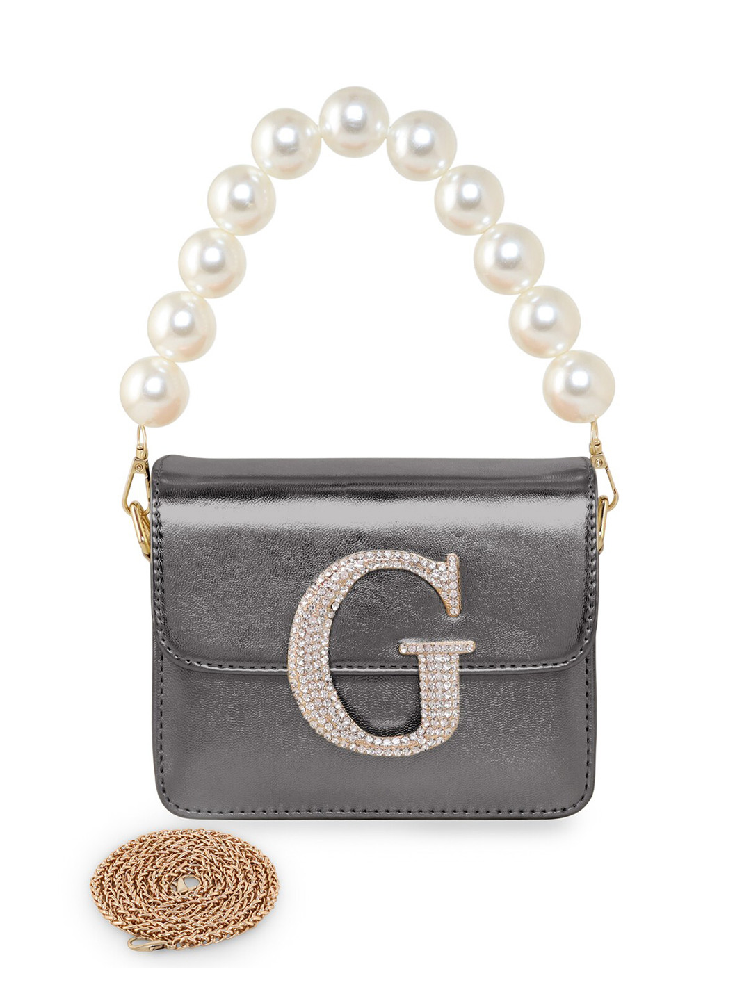 

ESBEDA ESBEDA Women Hotty Plain Embellished Structured Sling Bag, Charcoal