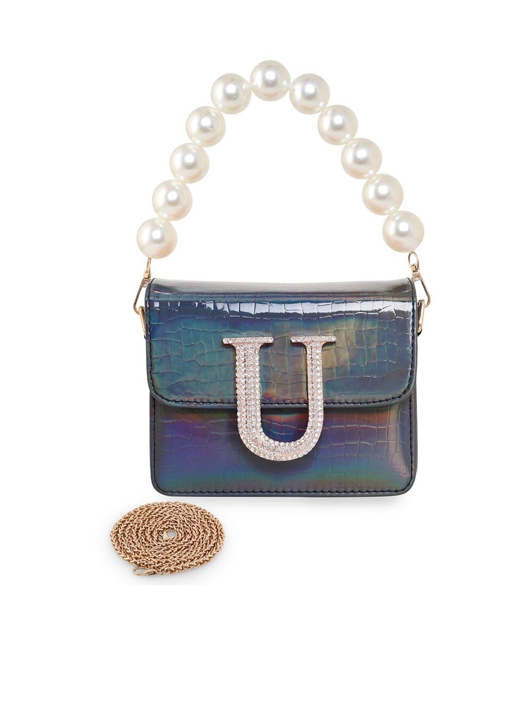 

ESBEDA Embellished Structured Sling Bag, Navy blue