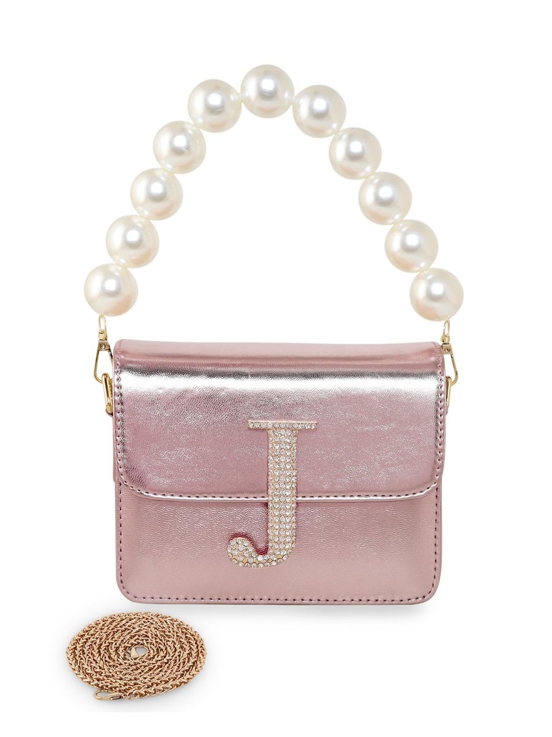 

ESBEDA Hotty Plain Pearl Embellished Structured Sling Bag, Rose gold