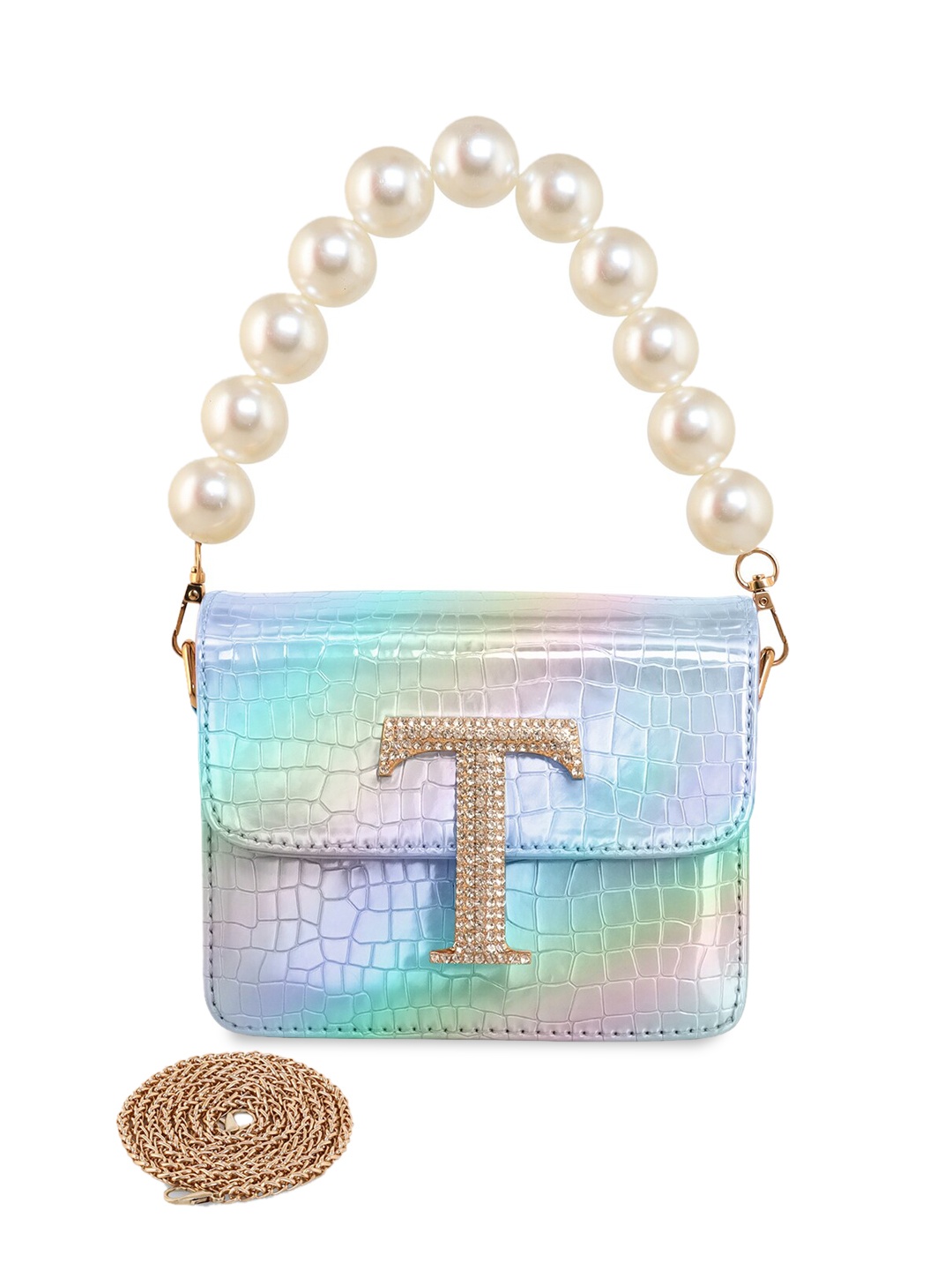 

ESBEDA Pearl Embellished Structured Hotty Glossy Sling Bag, Silver