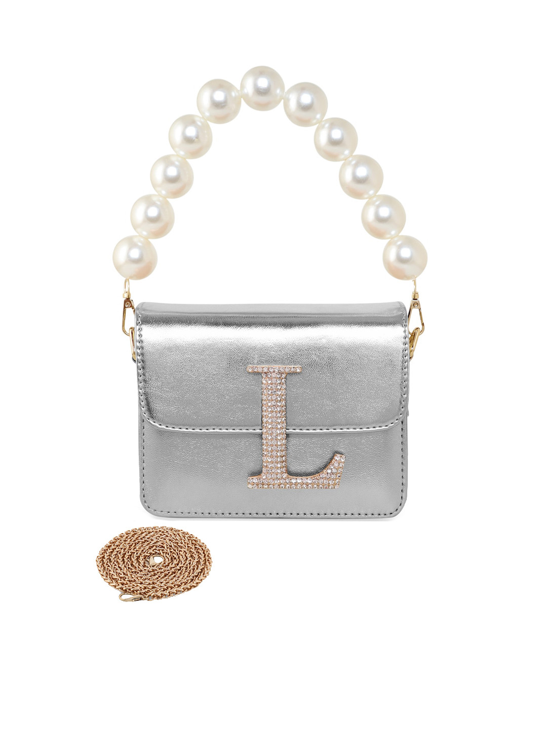 

ESBEDA Pearl Hotty Plain Structured Sling Bag, Silver