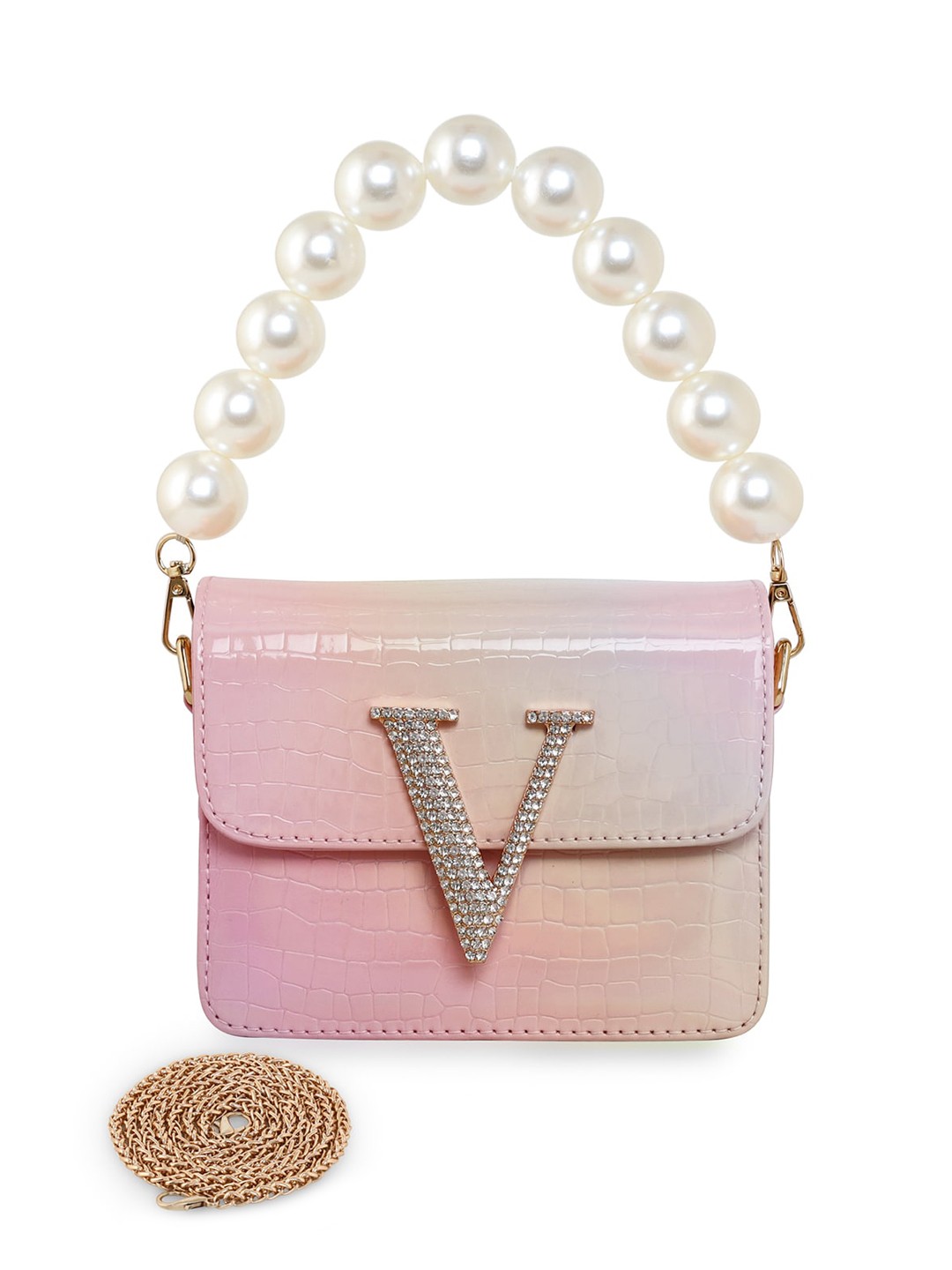 

ESBEDA Hotty Glossy Croc Textured Structured Sling Bag, Pink