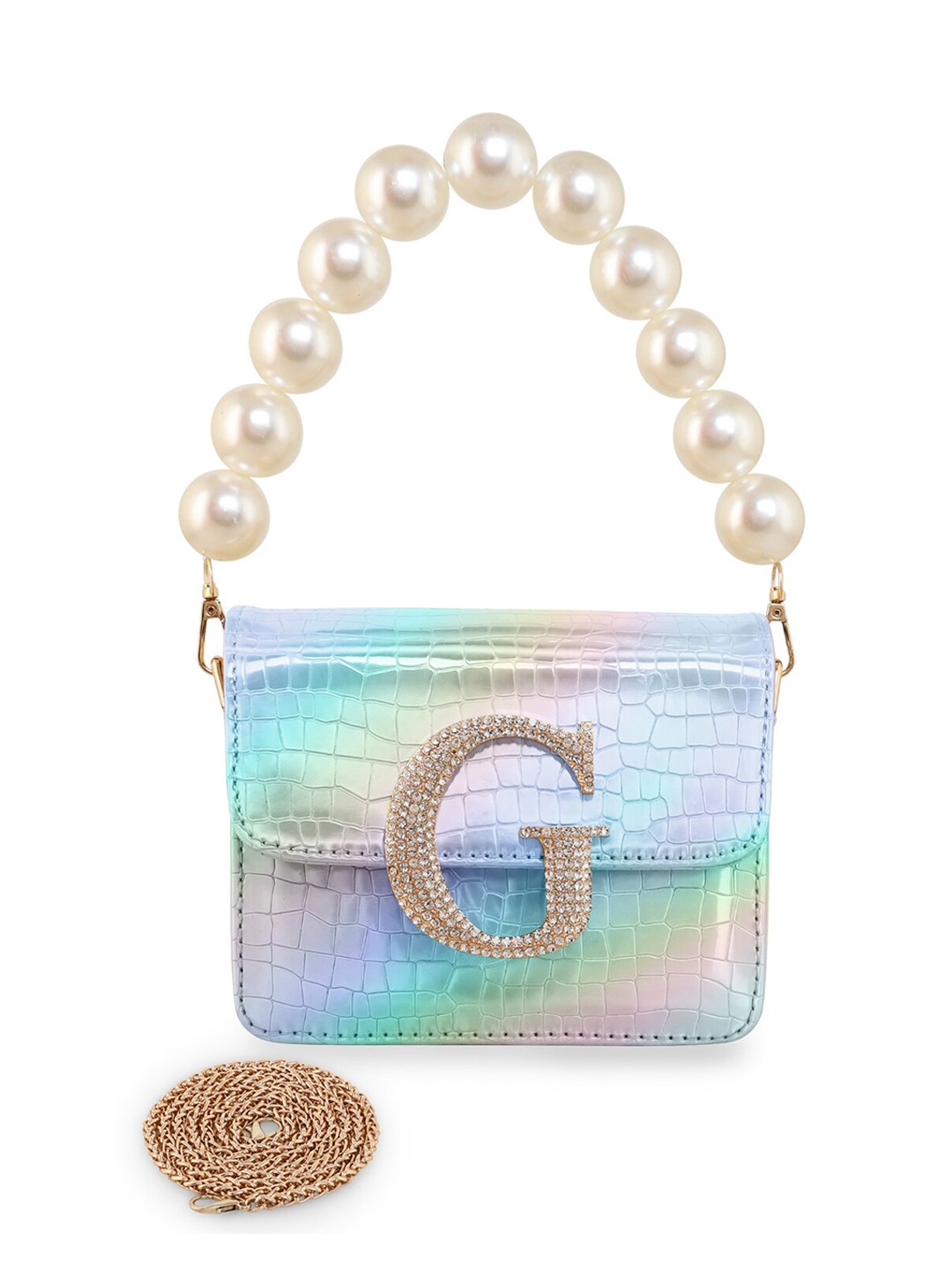 

ESBEDA Hotty Glossy Croc Textured Sling Bag, Silver