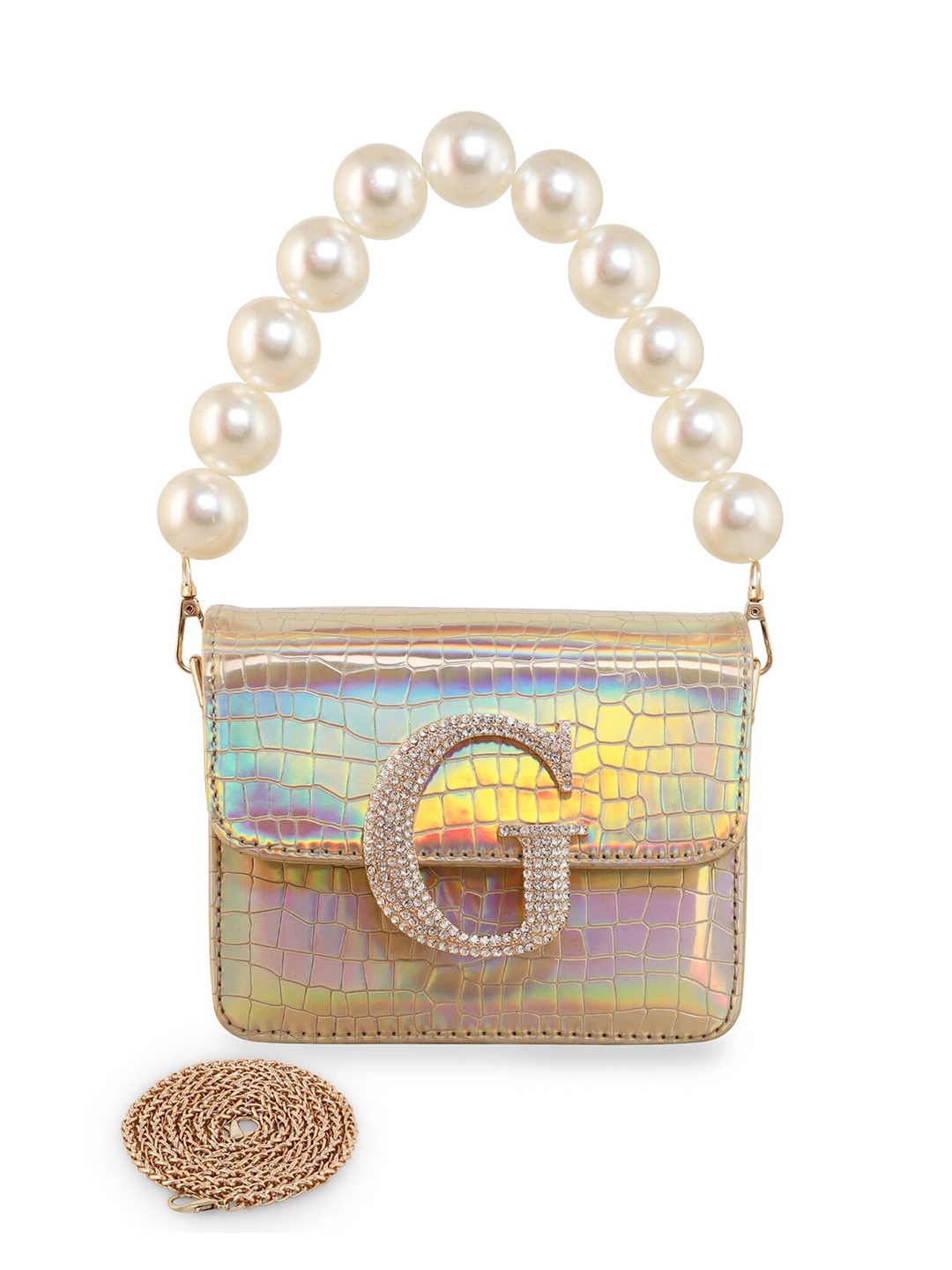 

ESBEDA Embellished PU Structured Sling Bag, Gold