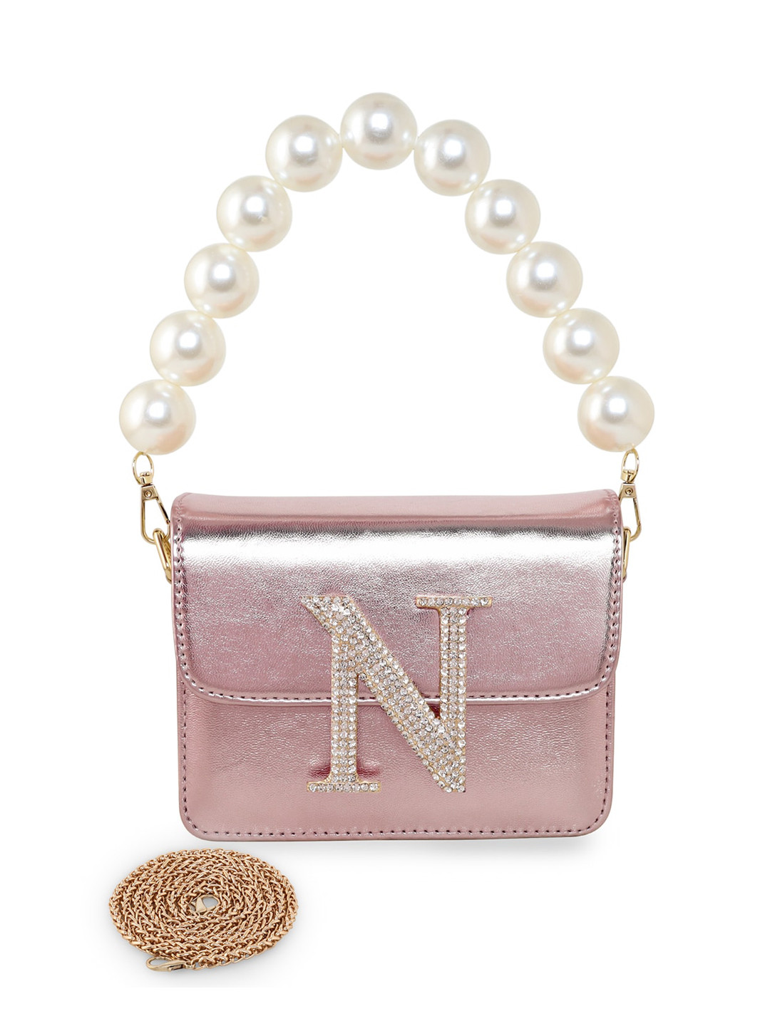 

ESBEDA Embellished PU Structured Sling Bag, Rose gold