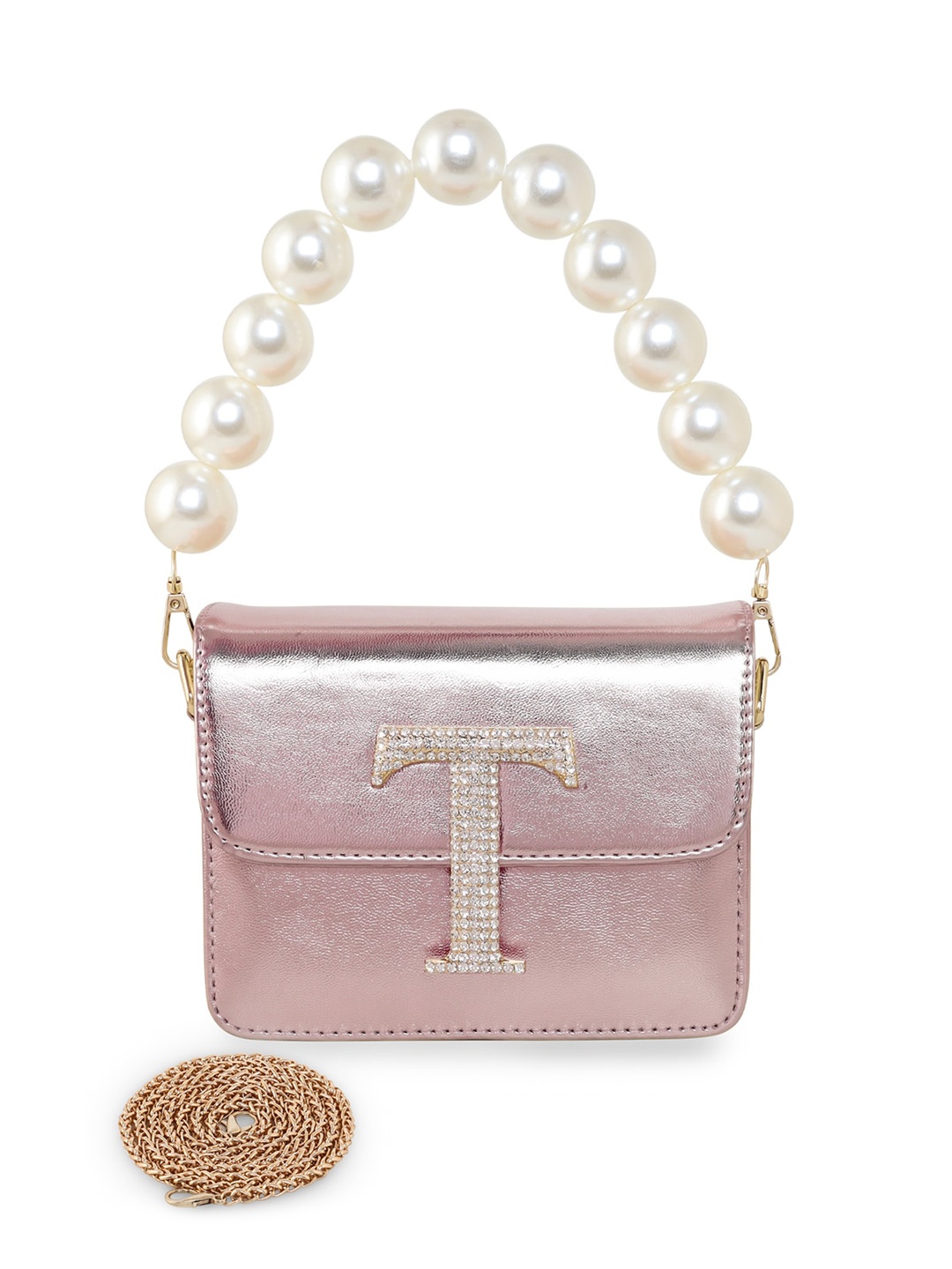 

ESBEDA Hotty Plain PU Structured Sling Bag, Rose gold