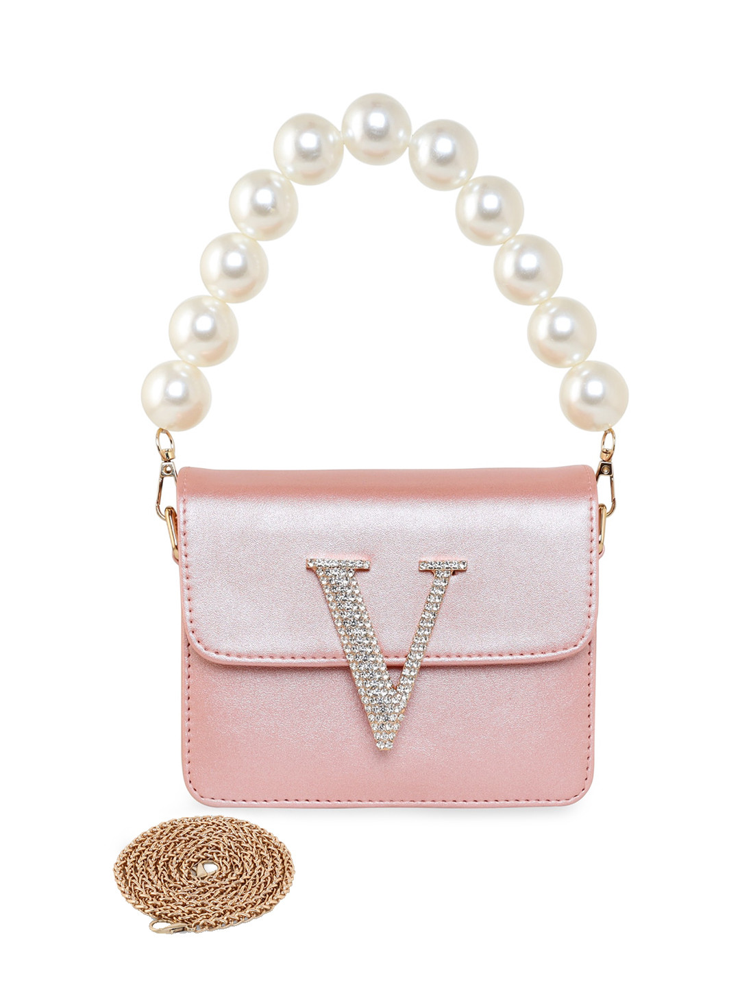 

ESBEDA Pink Pearl Embellished PU Structured Sling Bag