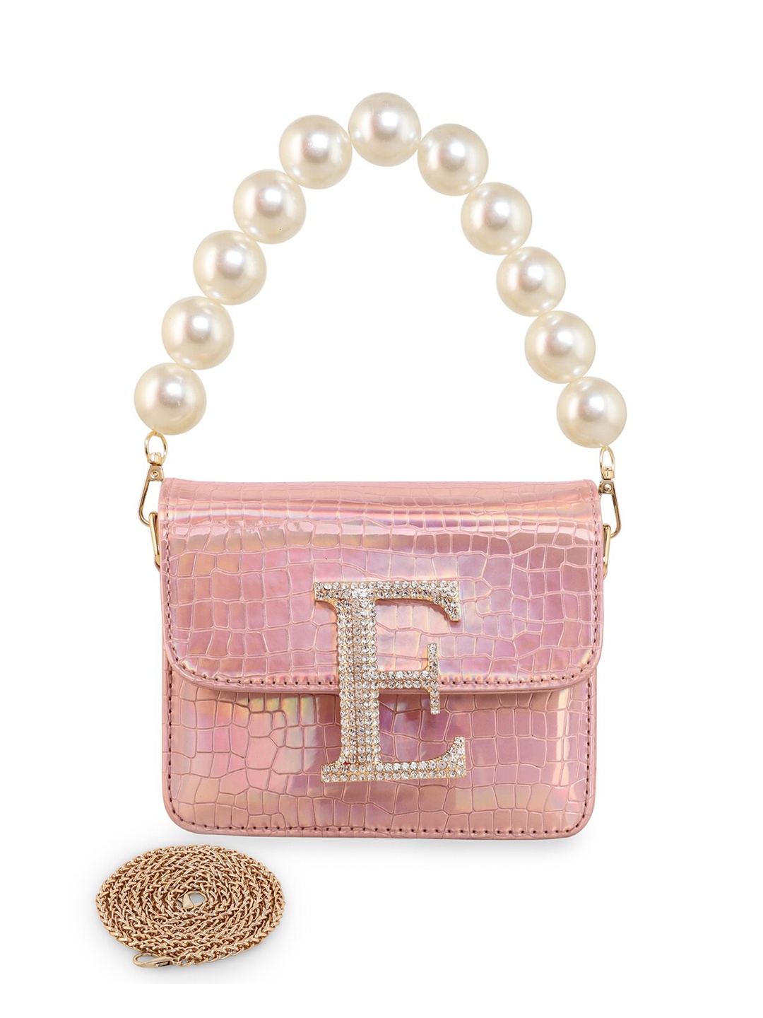 

ESBEDA Women Hotty Glossy Croco Structured Sling Bag, Rose gold