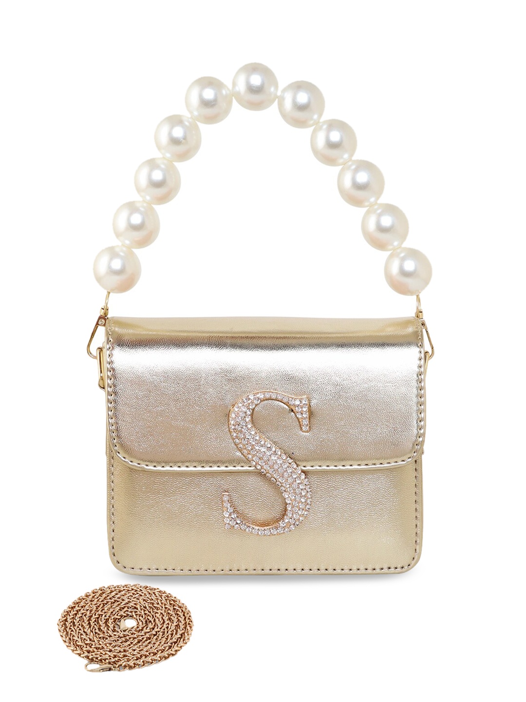 

ESBEDA Embellished Detailed PU Structured Sling Bag, Gold