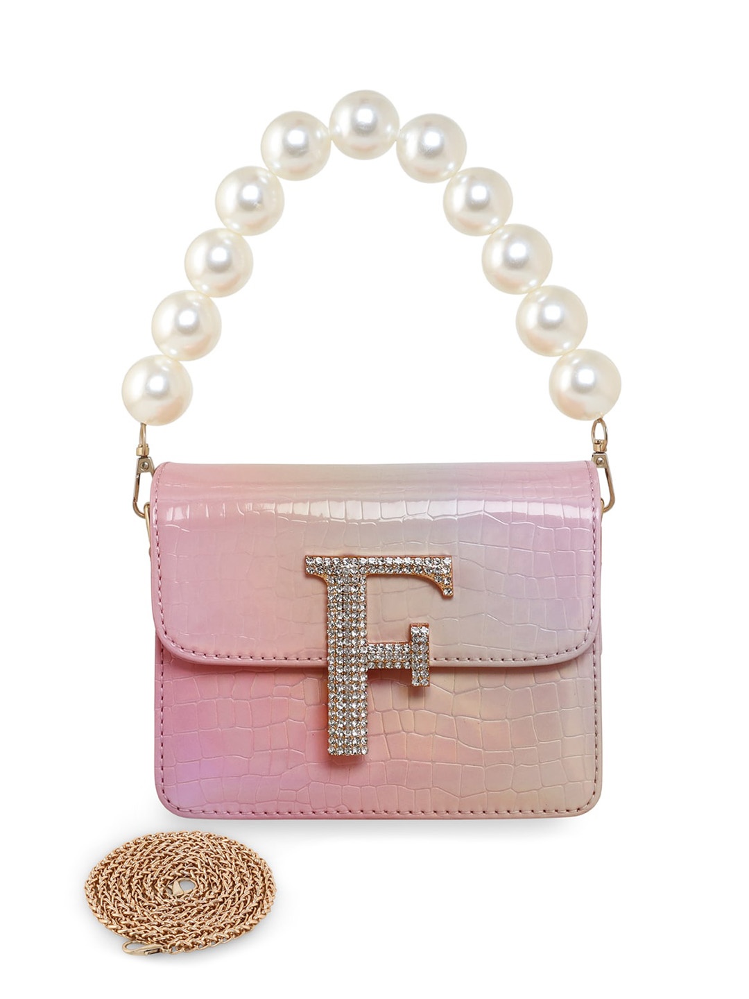 

ESBEDA Hotty Glossy Croc Textured Structured Sling Bag, Pink