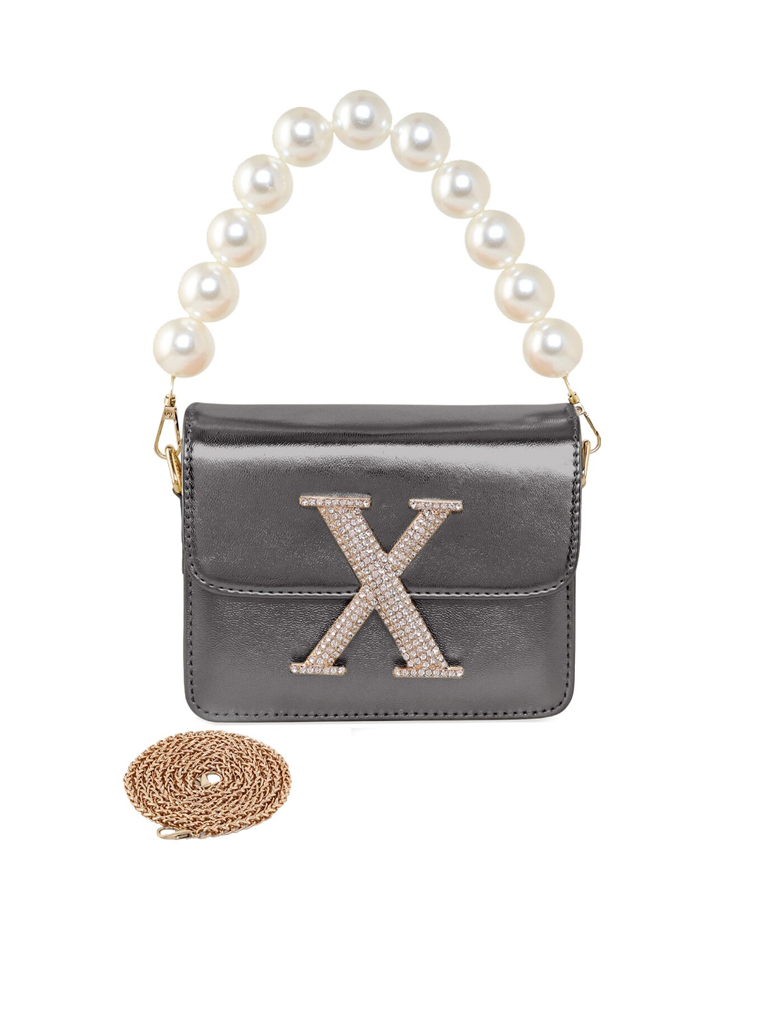 

ESBEDA Hotty Plain Pearl PU Structured Sling Bag, Charcoal