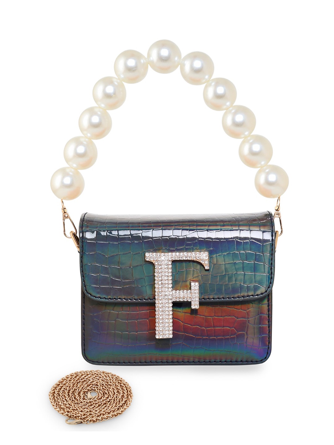 

ESBEDA Navy Blue Textured Embellished Sling Bag