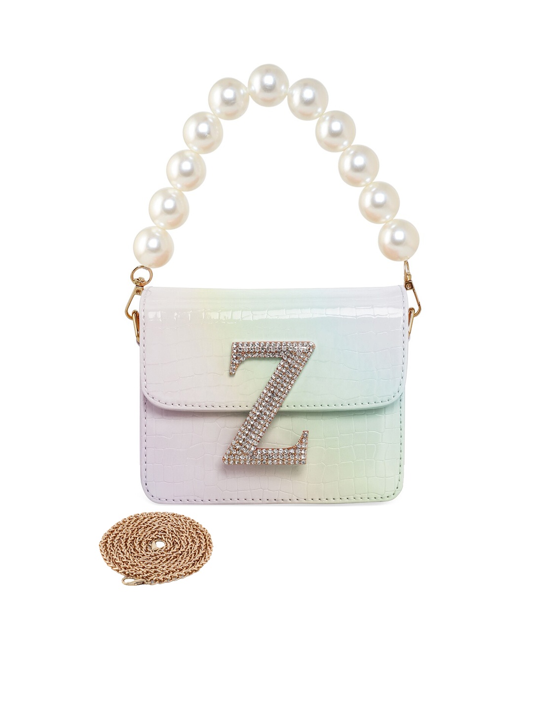 

ESBEDA Pearl Embellished Structured Hotty Glossy Sling Bag, White