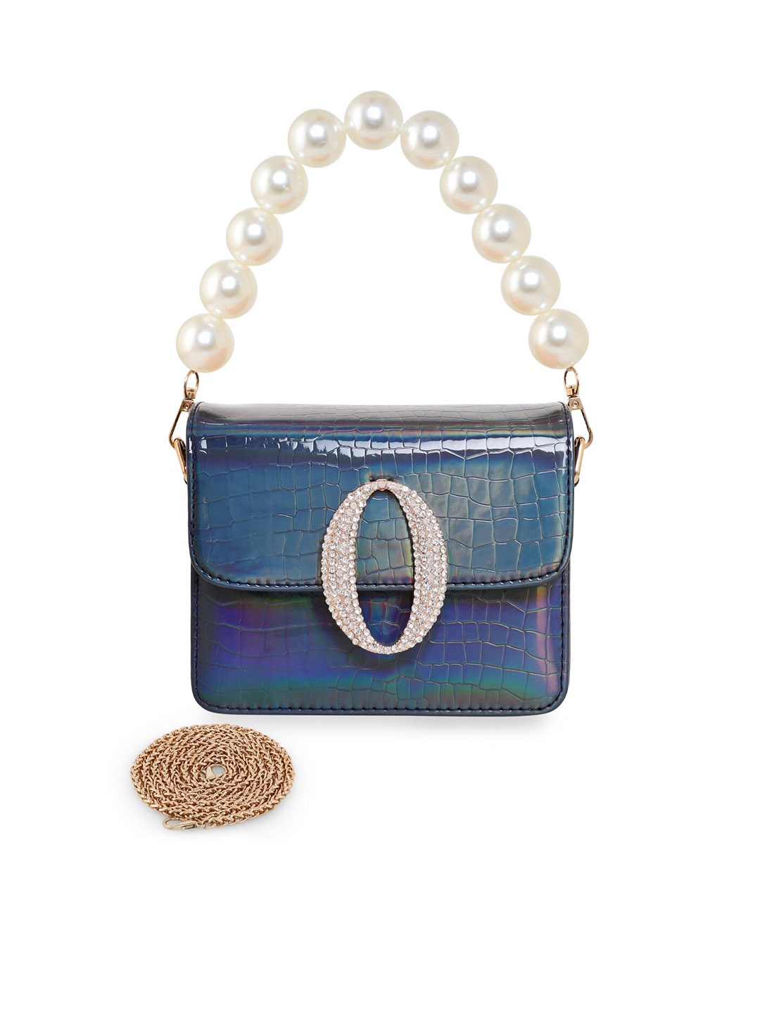 

ESBEDA Women Hotty Glossy Croco Structured Sling Bag, Navy blue