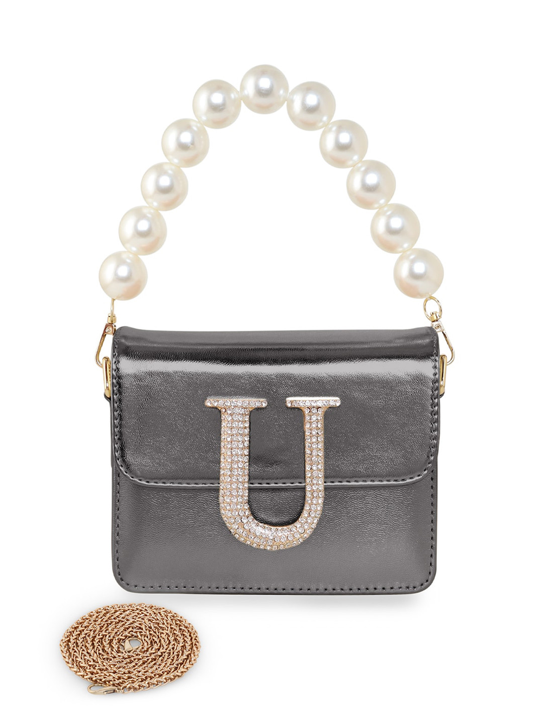 

ESBEDA Embellished Detailed Structured Sling Bag, Charcoal
