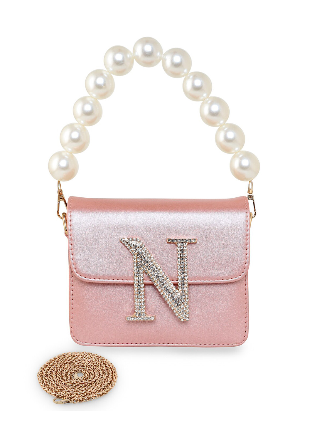

ESBEDA Pink Pearl Embellished Detail Structured Sling Bag