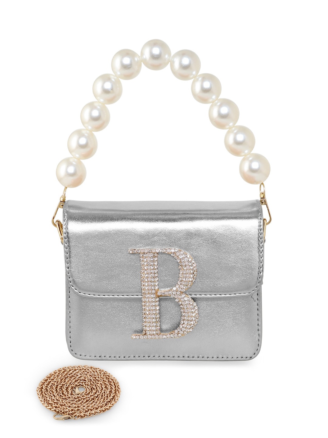 

ESBEDA Silver-Toned Embellished Structured Sling Bag