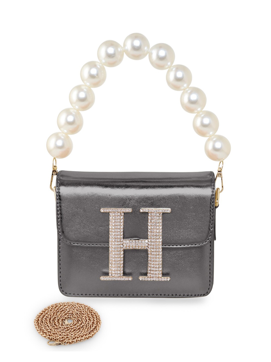 

ESBEDA Hotty Plain Pearl Embellished Structured Sling Bag, Charcoal