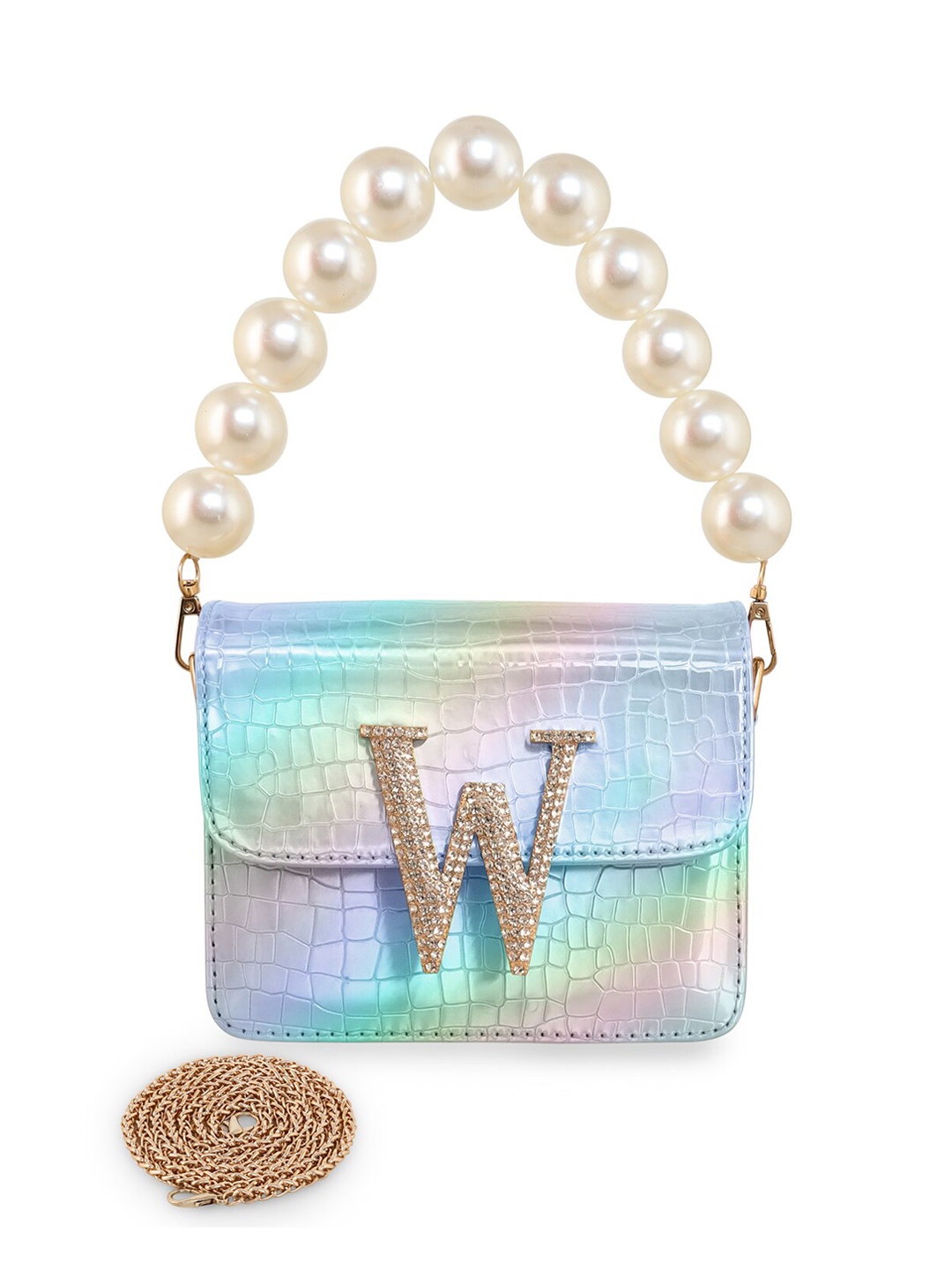 

ESBEDA Hotty Glossy Croc Textured Sling Bag, Silver