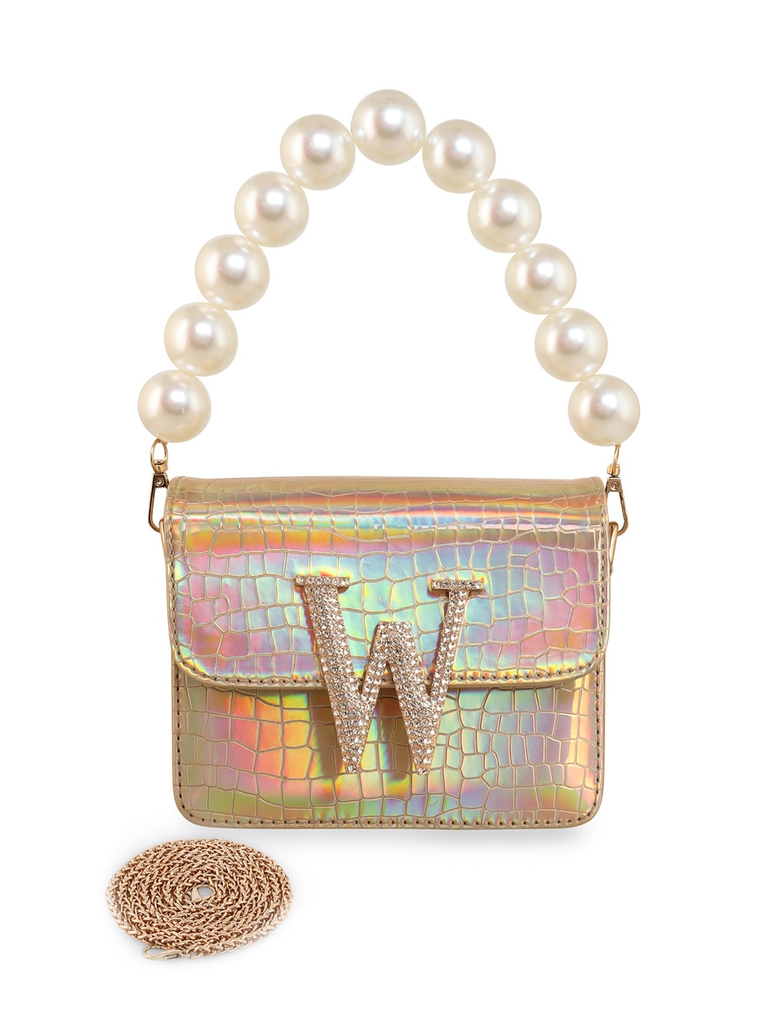 

ESBEDA Colourblocked PU Structured Sling Bag, Gold