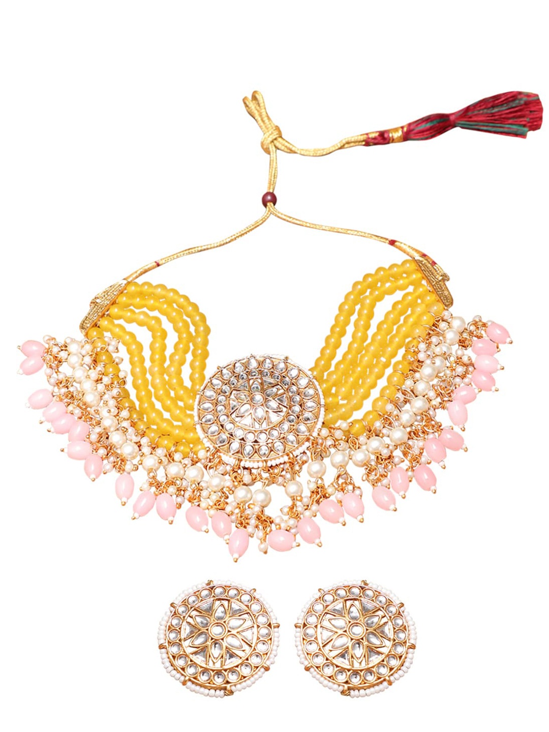 

Swarajshop Gold-Plated Kundan Studded & Beaded Jewellery Set