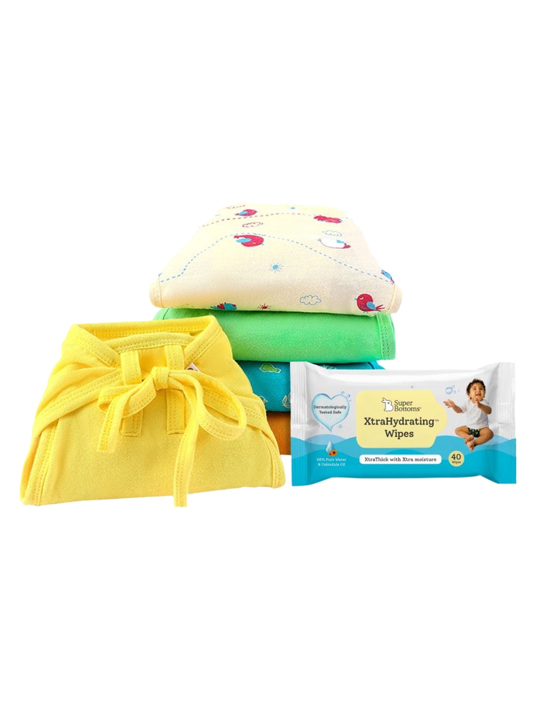

SuperBottoms Infant Set Of 5 Diapers With XtraHydrating Wipes, Multi
