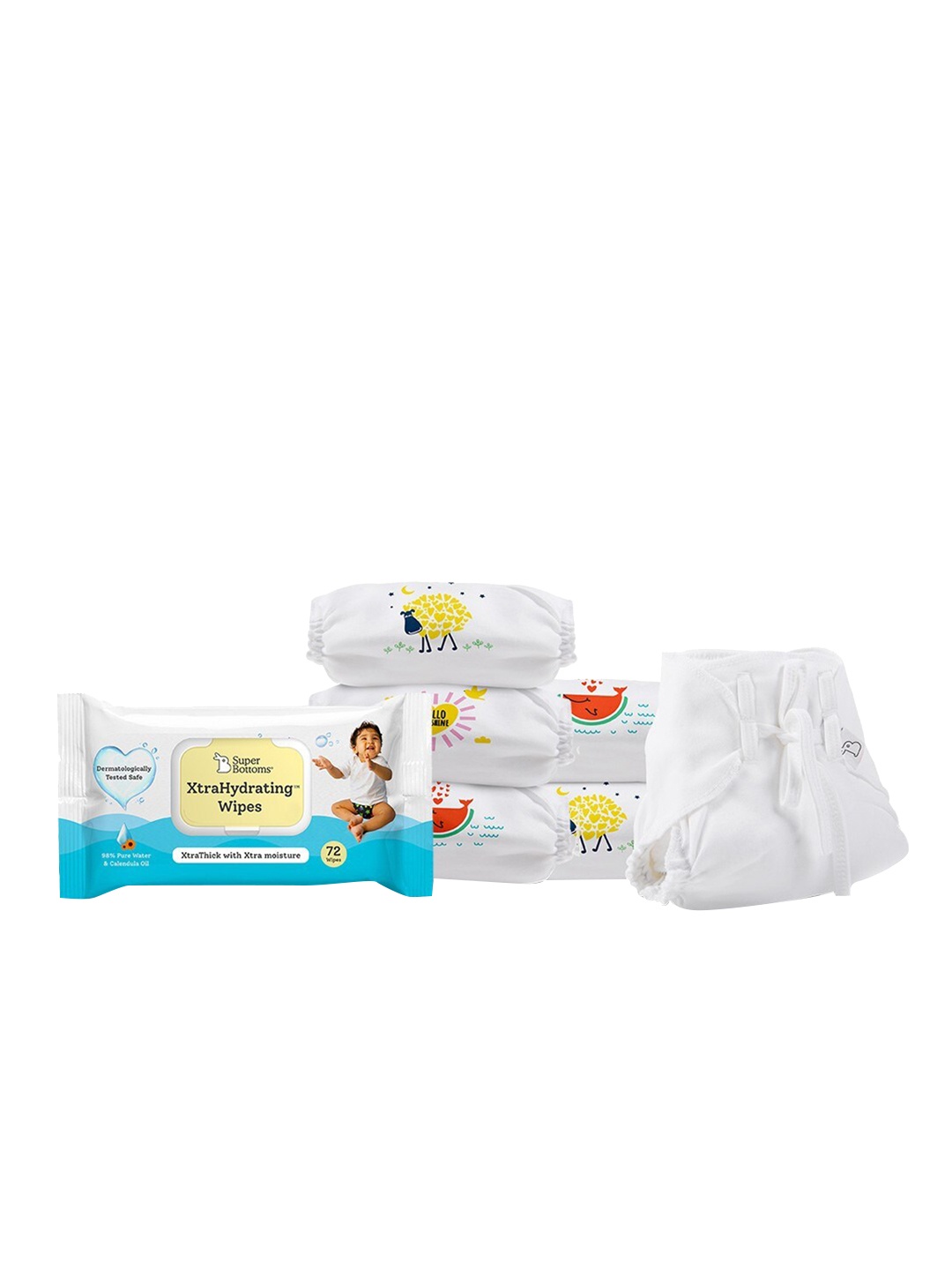 

SuperBottoms Infant Set Of 6 Diapers With XtraHydrating Wipes, Multi
