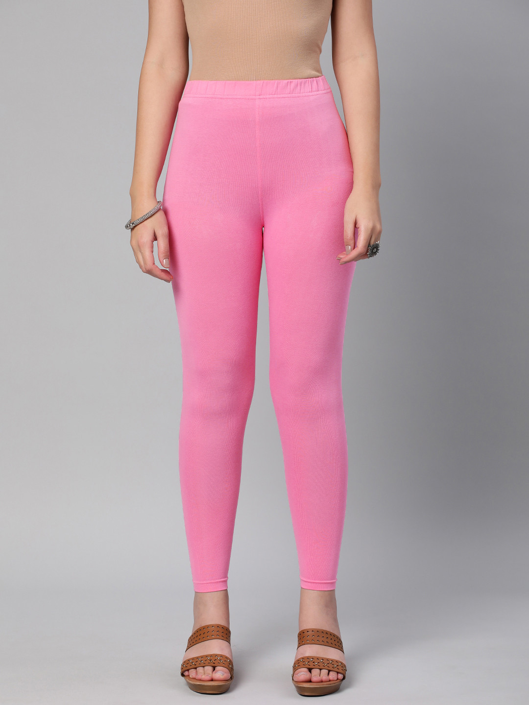 

Huetrap Women Solid Ankle Length Leggings, Pink