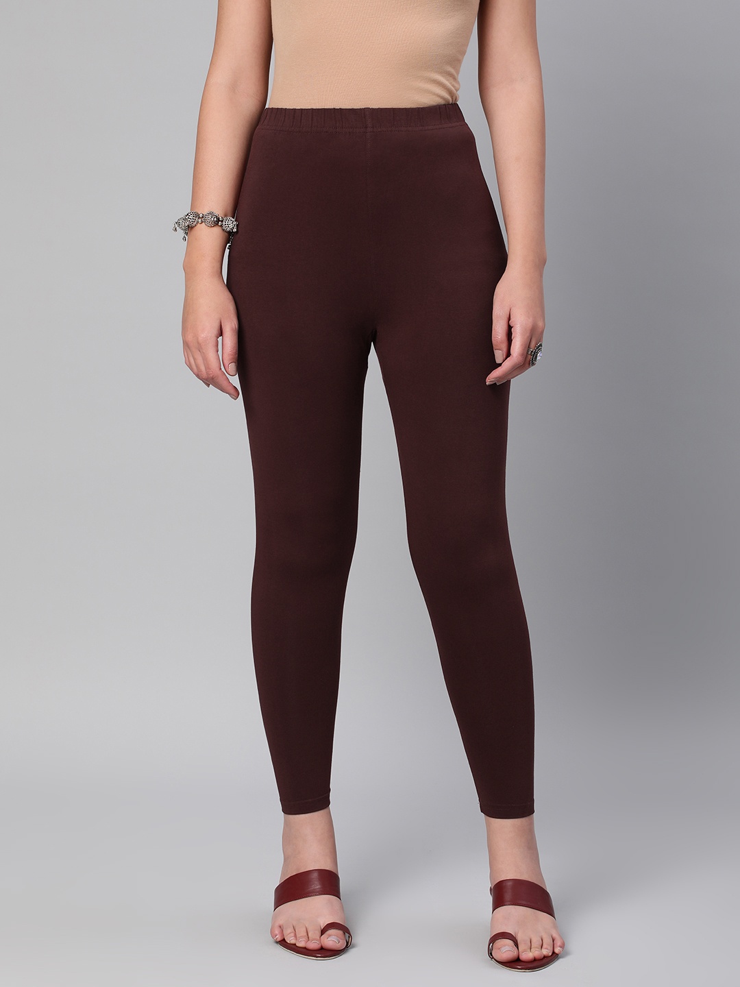 

Huetrap Women Solid Ankle Length Leggings, Brown