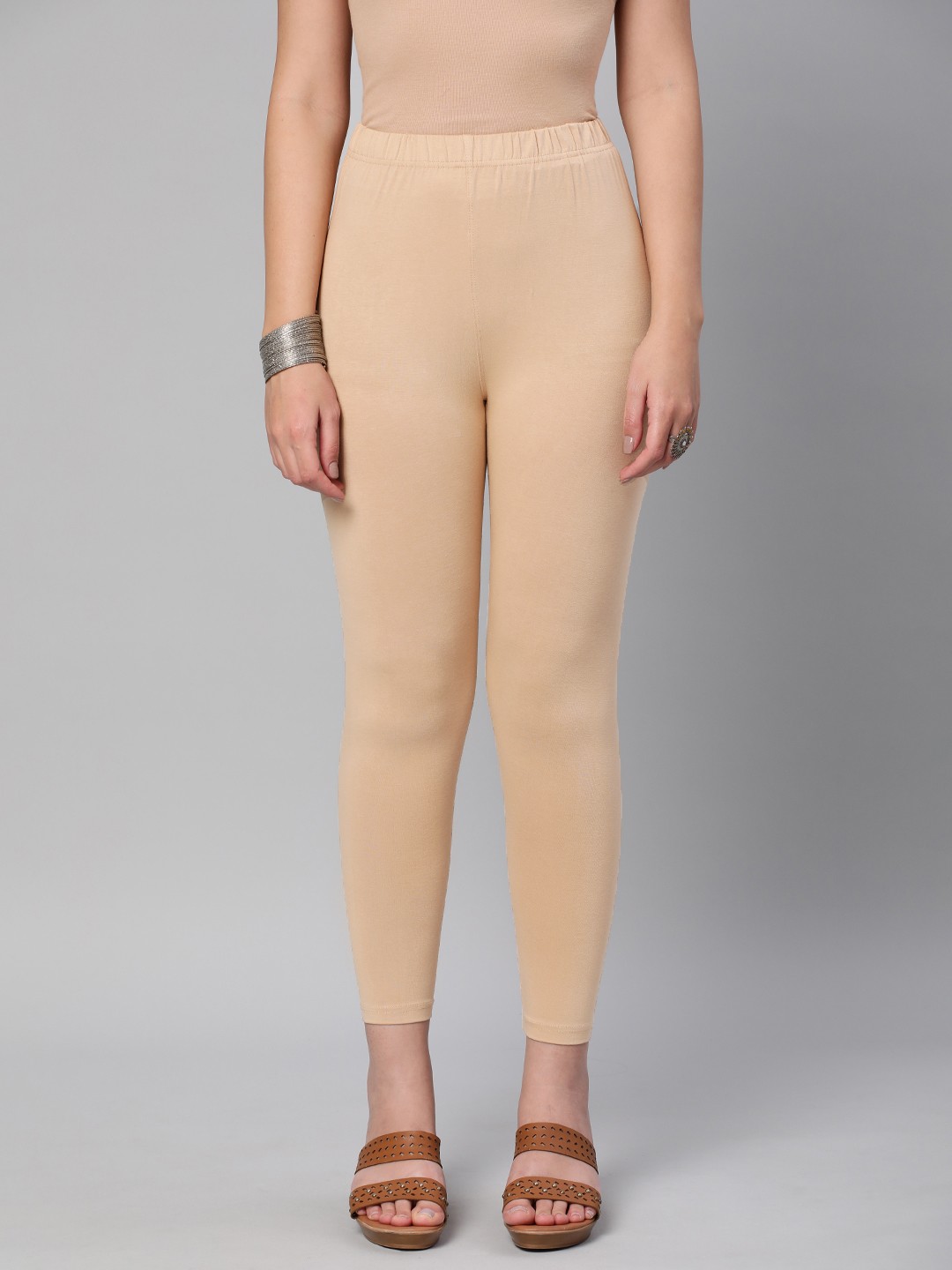 

Huetrap Women Solid Ankle Length Leggings, Beige