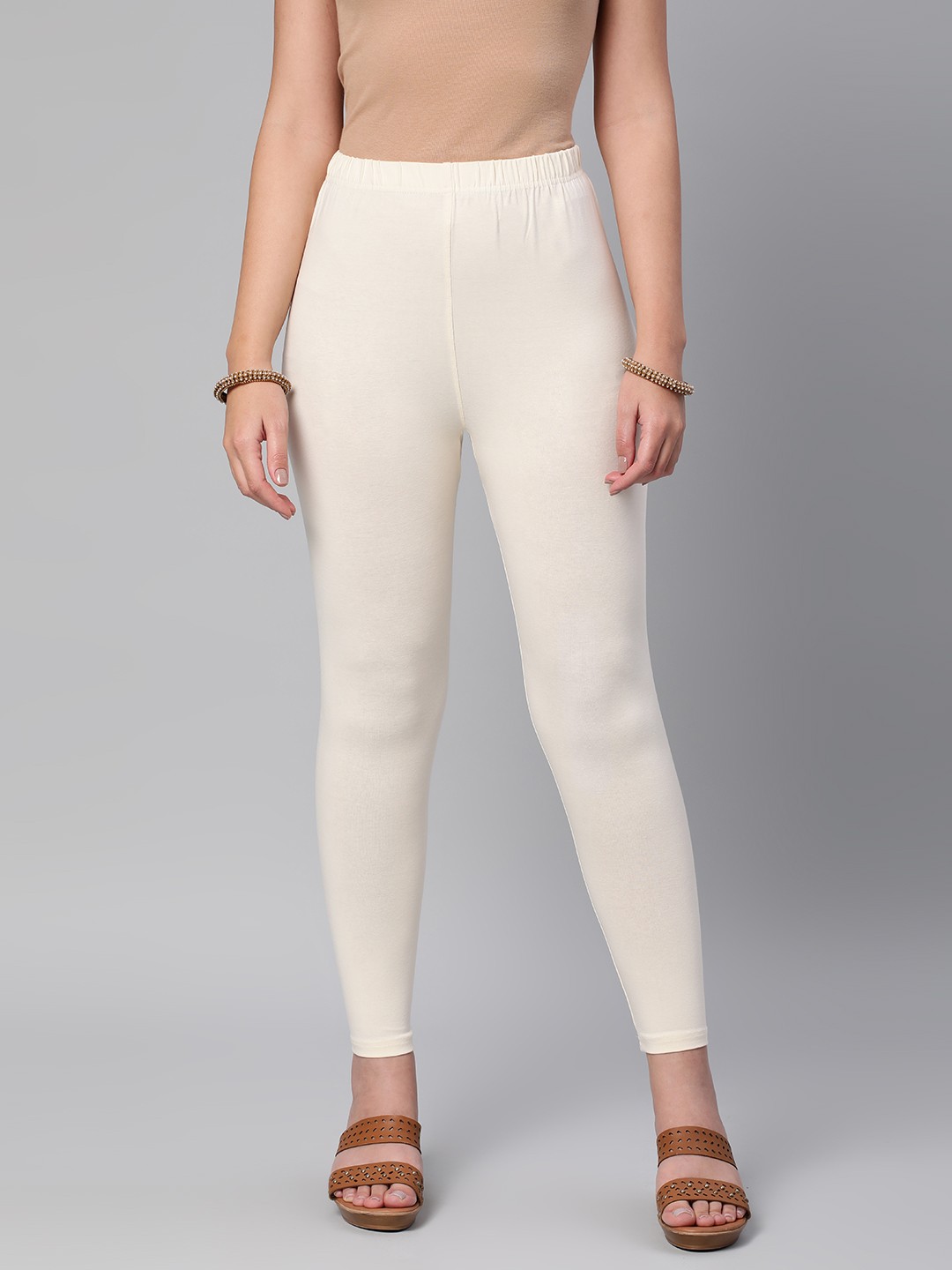 

Huetrap Women Solid Ankle Length Leggings, Off white