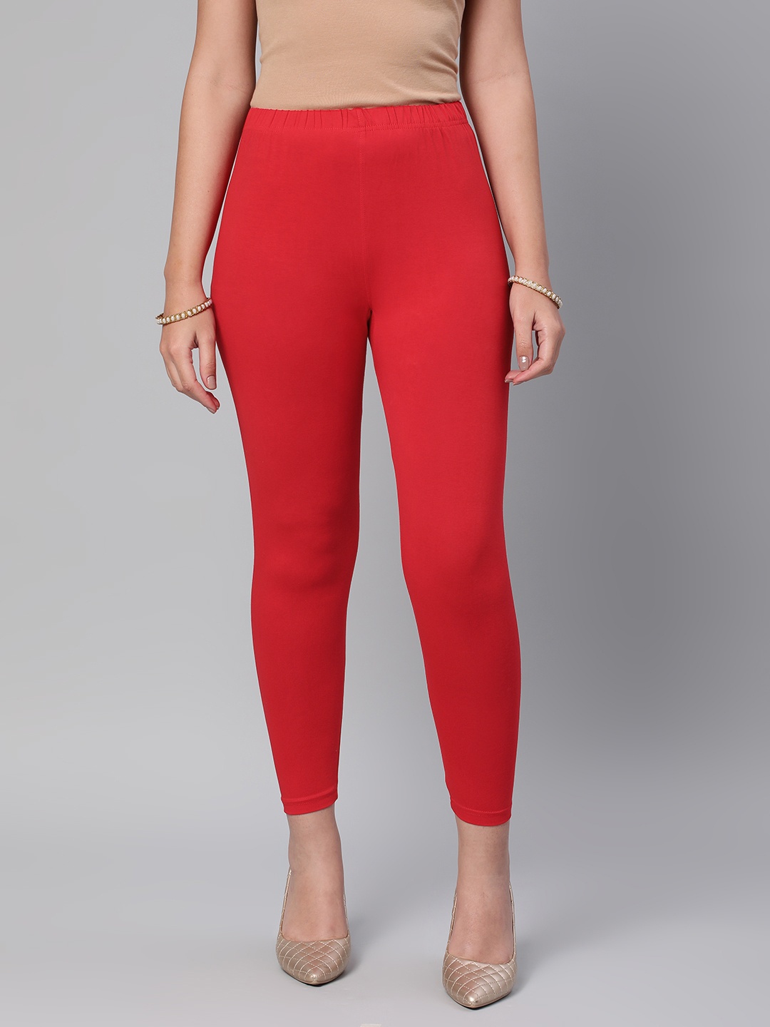 

Huetrap Women Solid Ankle Length Leggings, Red