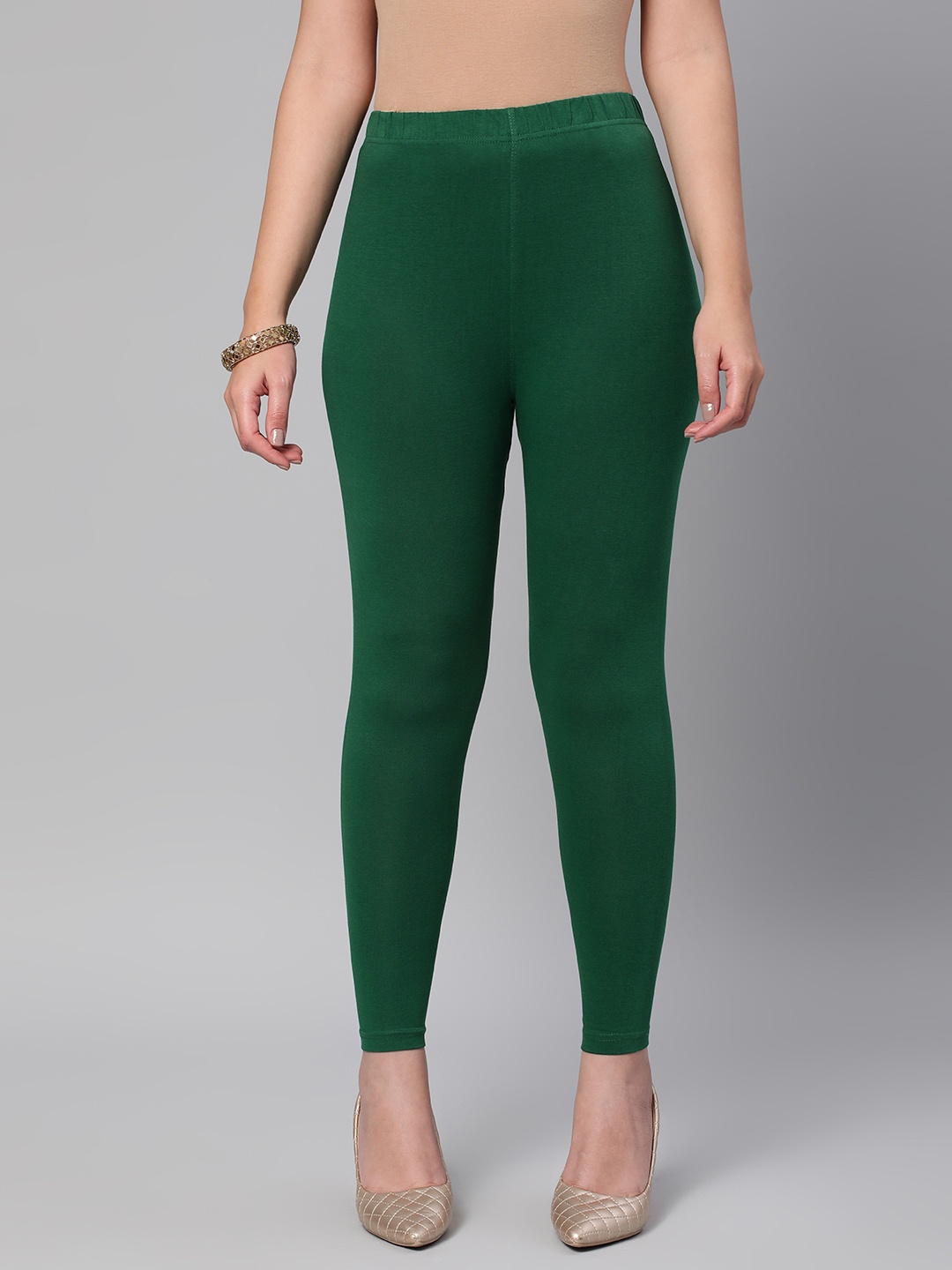 

Huetrap Women Solid Ankle Length Leggings, Green