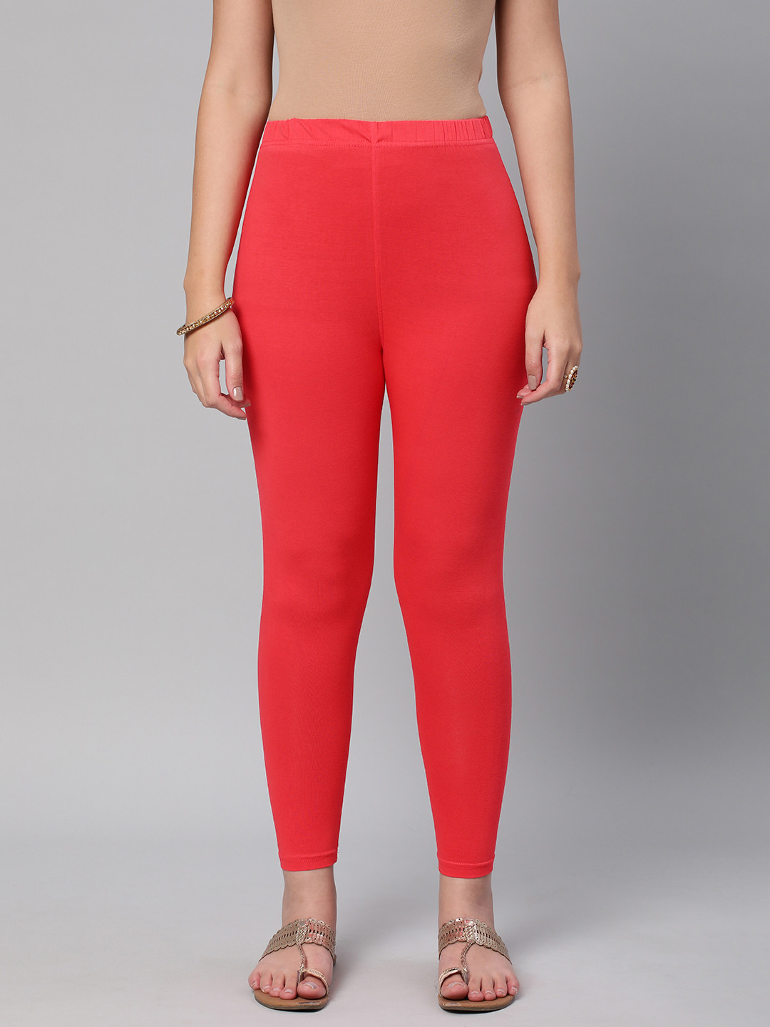 

Huetrap Women Solid Ankle Length Leggings, Red