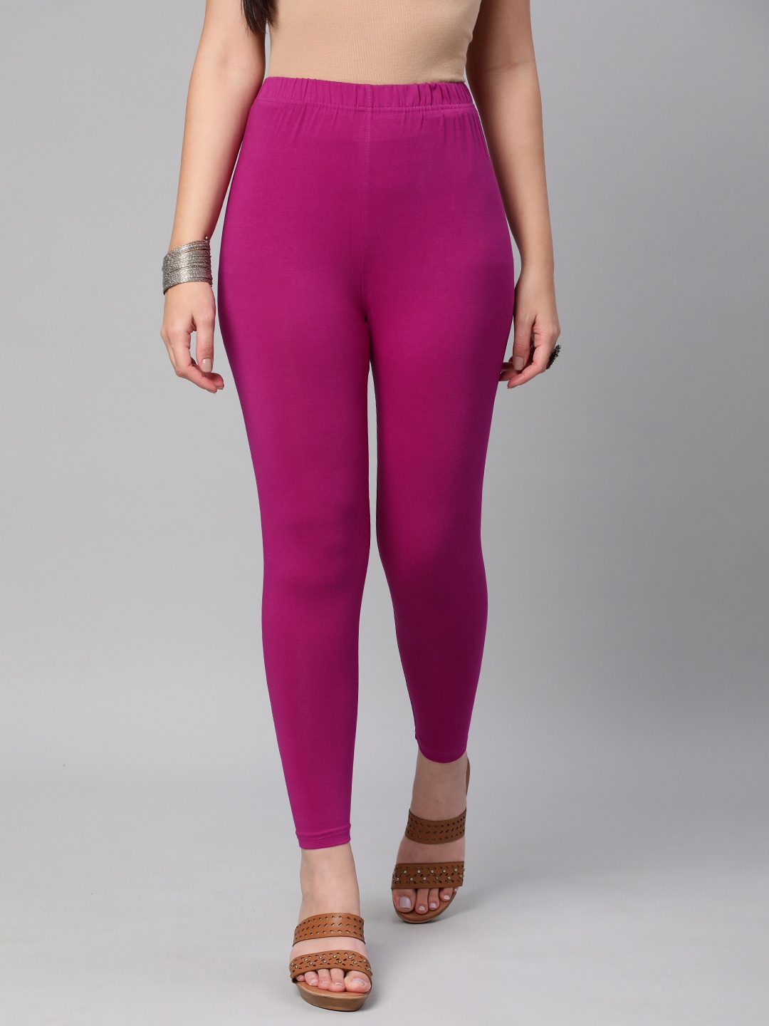 

Huetrap Women Solid Ankle Length Leggings, Pink