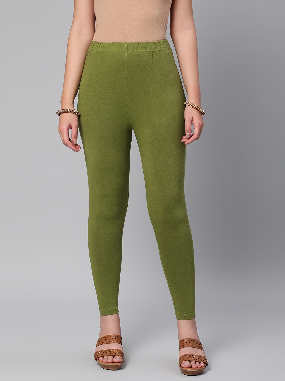

Huetrap Women Solid Ankle Length Leggings, Olive