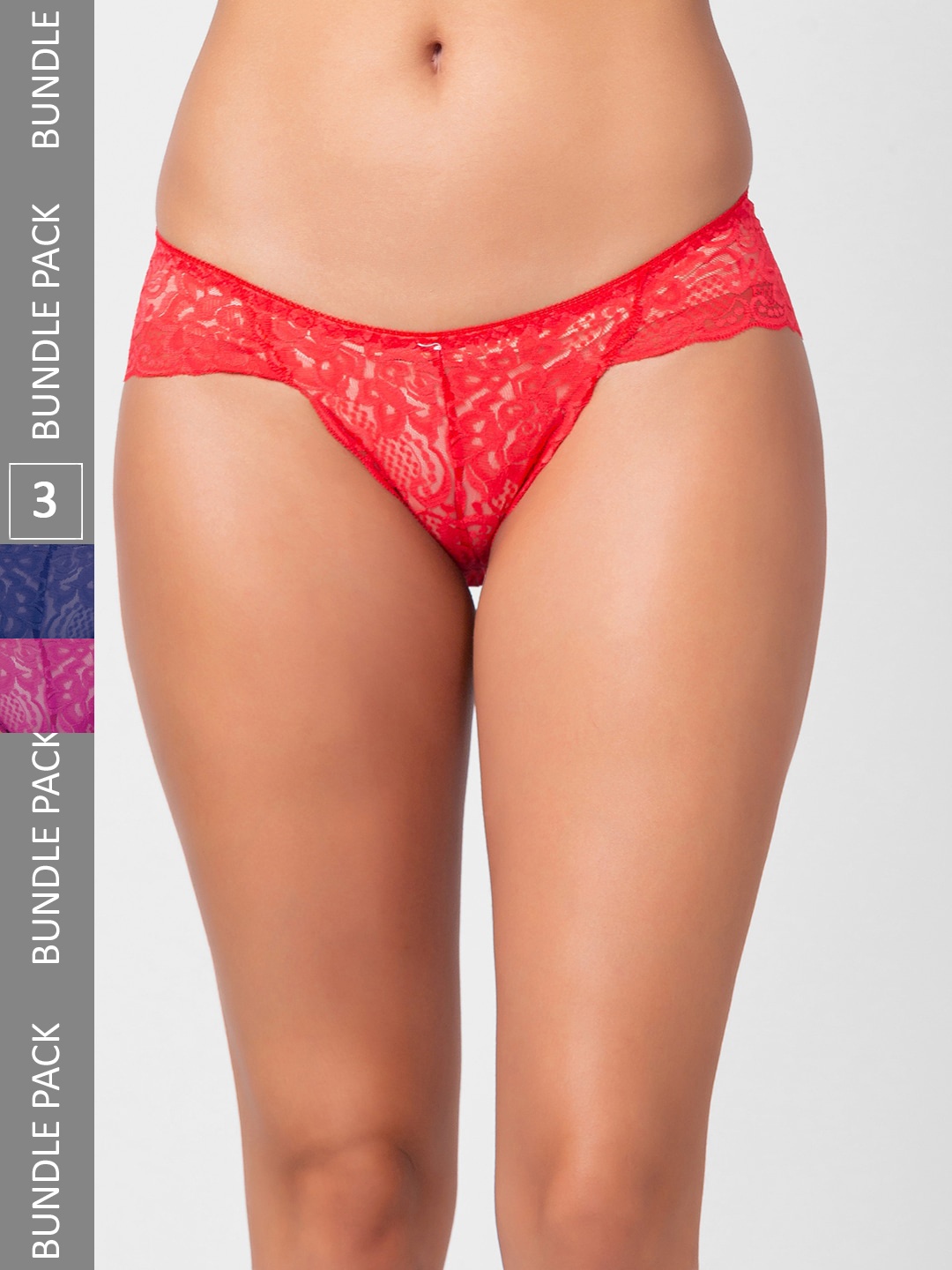 

FashionRack Women Pack Of 3 Assorted Lace Hipster Briefs