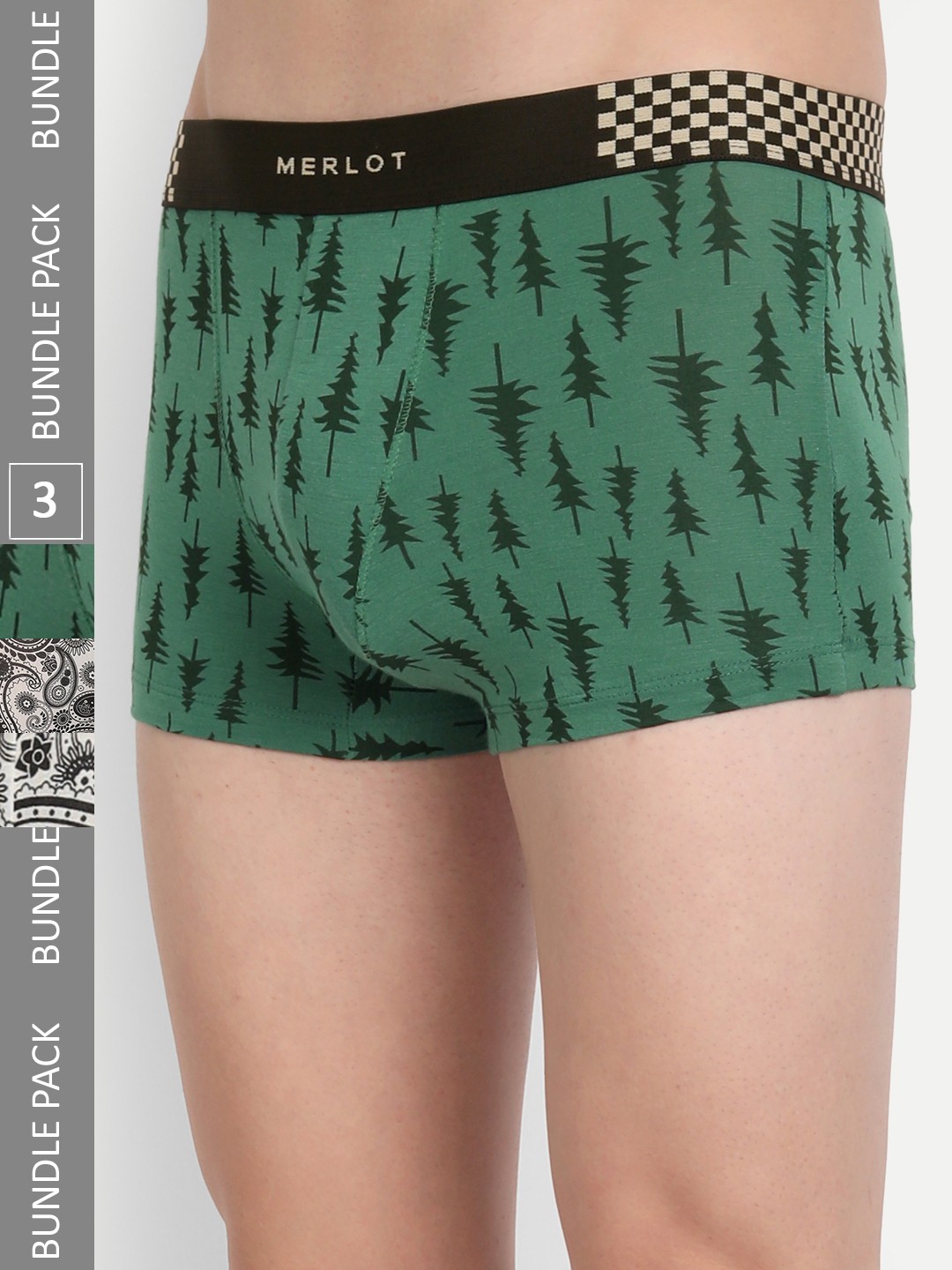 

MERLOT Men Pack Of 3 Patterned Trunks, Green