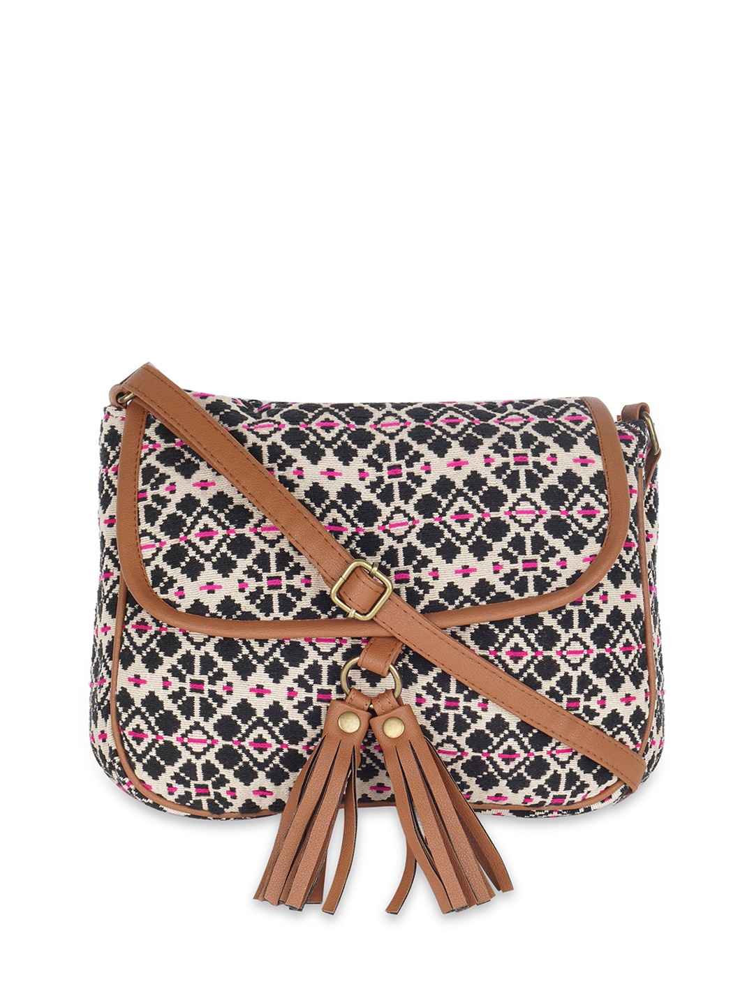 

Kanvas Katha Ethnic Motifs Printed Structured Sling Bag, Brown