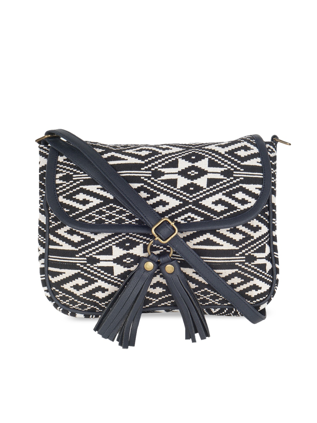 

Kanvas Katha Ethnic Motifs Printed Structured Sling Bag, Black