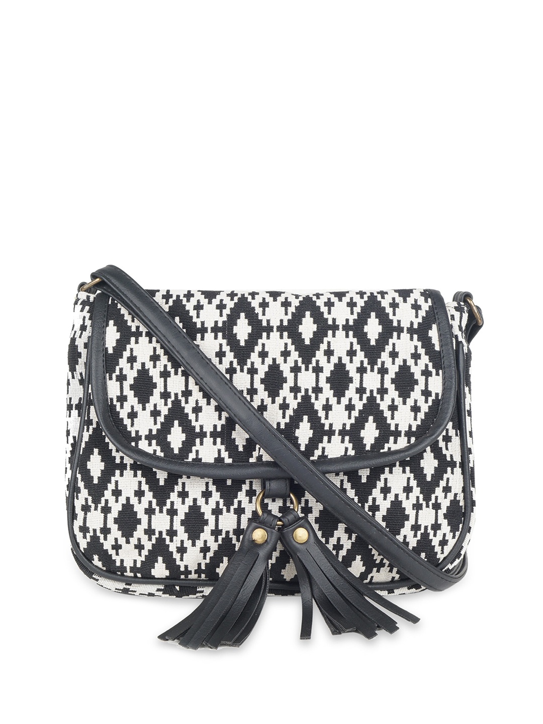 

Kanvas Katha Ethnic Motifs Printed Swagger Sling Bag, Black