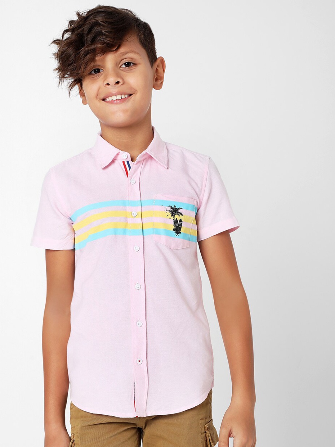 

GAS Boys Horizontal Striped Casual Cotton Shirt, Pink
