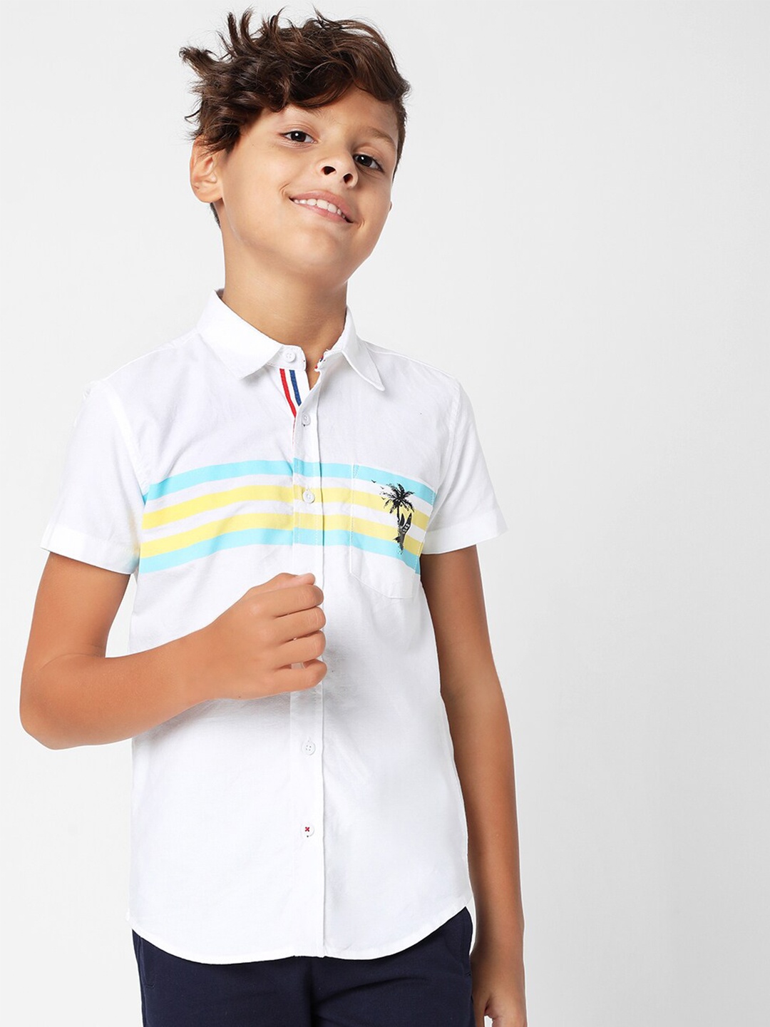 

GAS Boys Horizontal Striped Casual Cotton Shirt, White