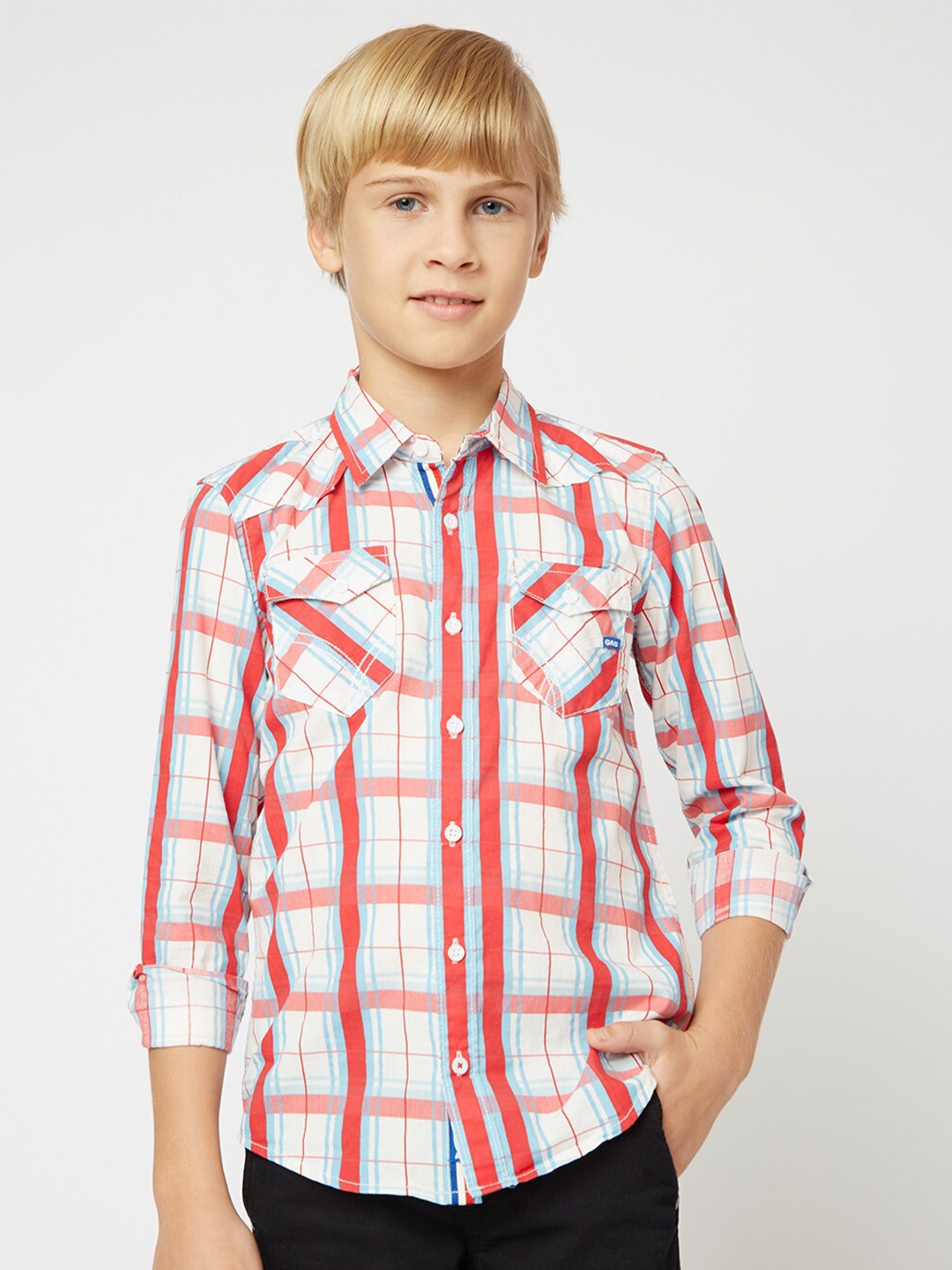 

GAS Boys Checked Casual Cotton Shirt, White