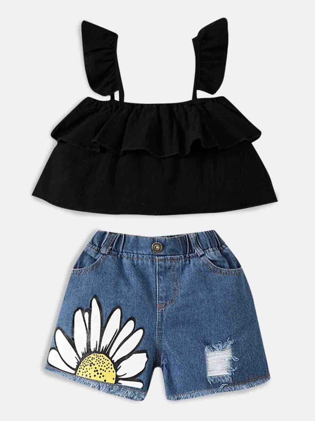 

Hopscotch Girls Solid Top with Shorts, Black