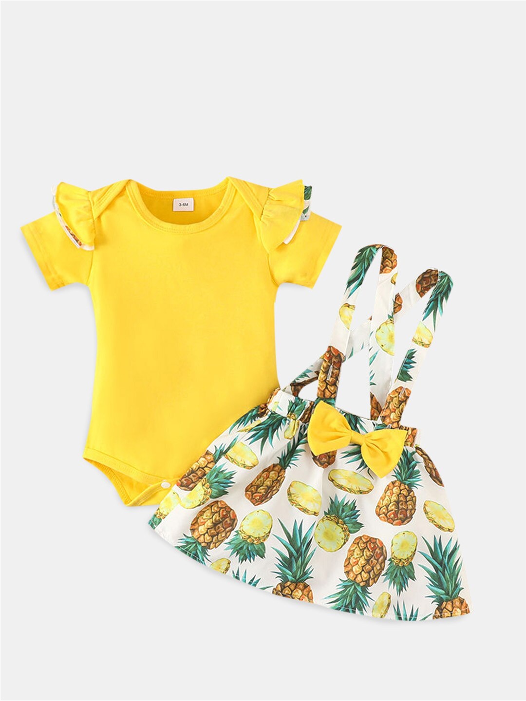 

Hopscotch Girls Yellow & White Printed Top with Skirt