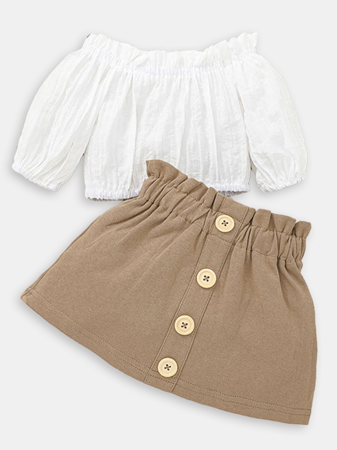 

Hopscotch Girls White & Khaki Top with Skirt