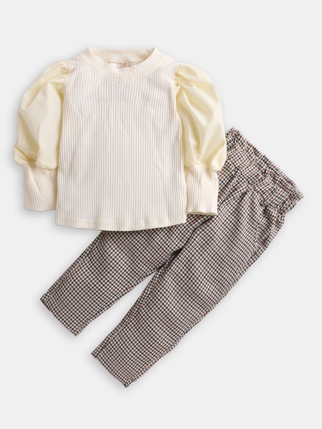 

Hopscotch Girls Striped Top with Trousers, Beige