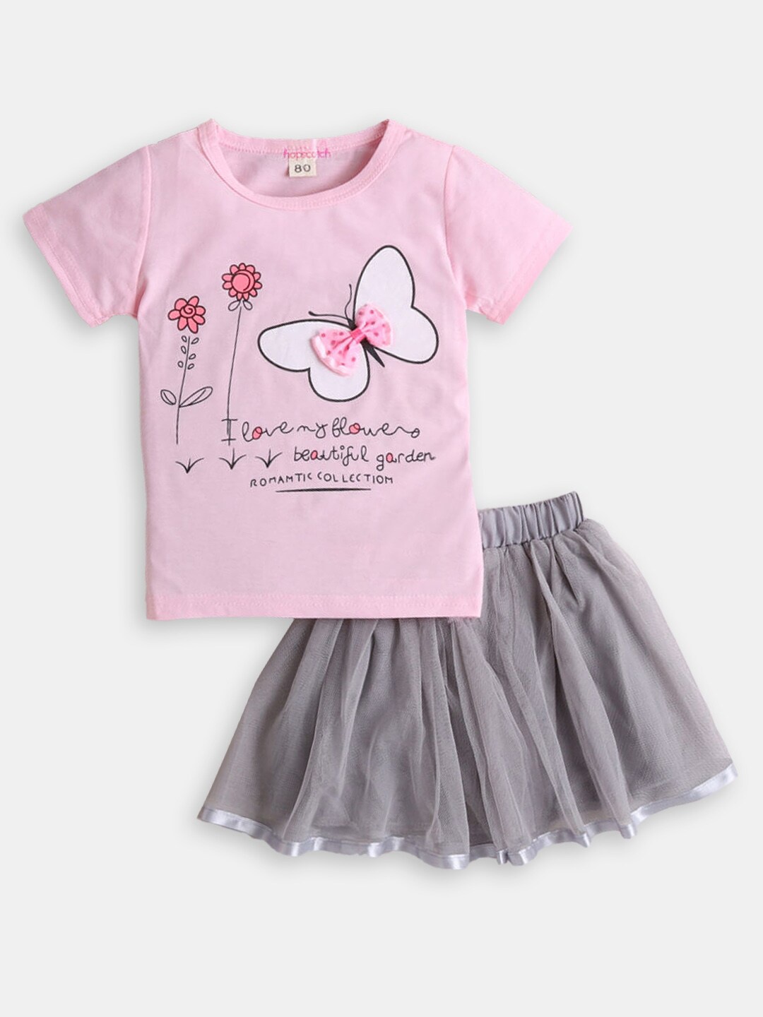 

Hopscotch Girls Pure Cotton Printed Top with Skirt, Pink