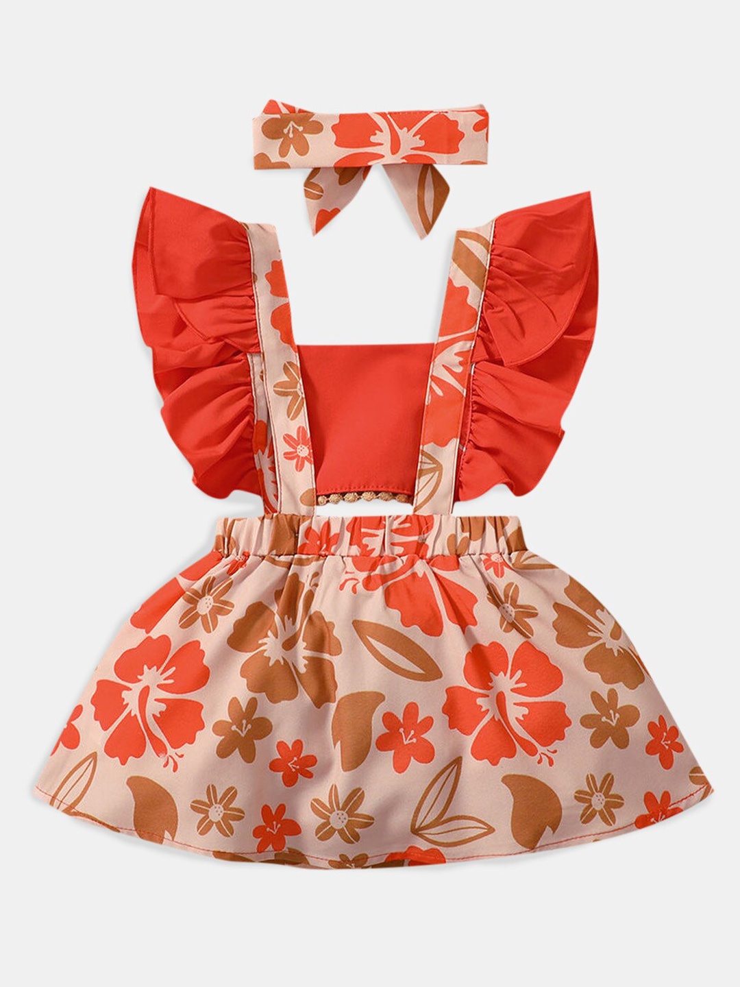 

Hopscotch Girls Floral Fit and Flare Dress With Hairband, Red